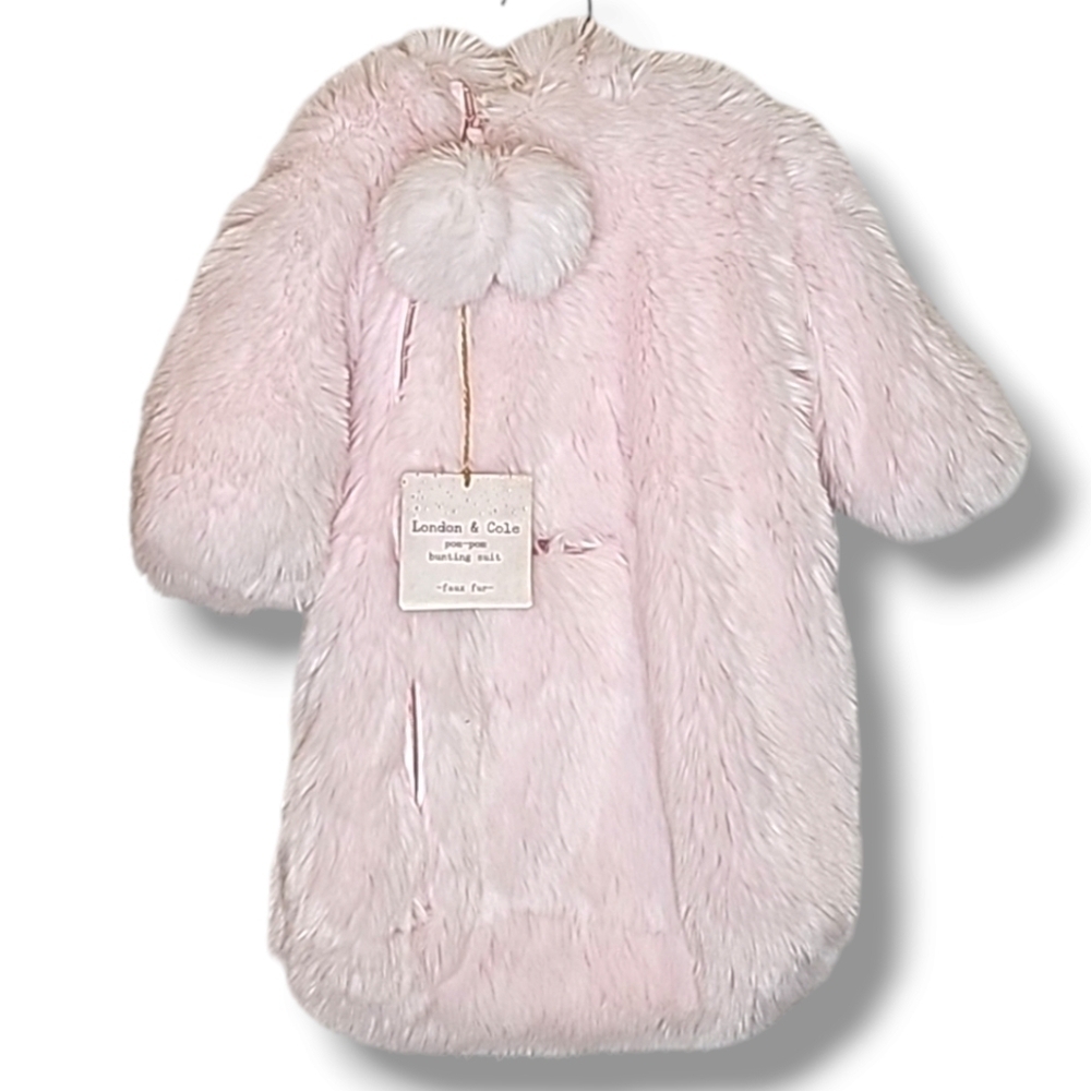 London & Cole Pink Hooded Pom-Pom Faux Fur Bunting Suit - Size 0-6 Months